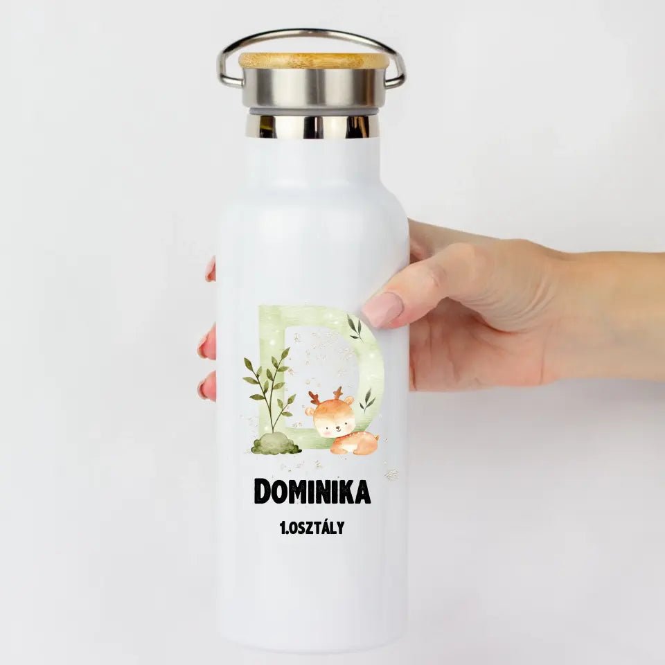 Egyedi kulacs gyerekeknek erdei állatokkal szerkeszthető névvel - Bogreguru
