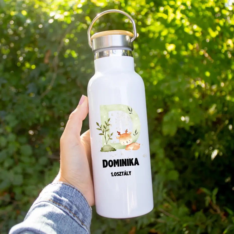 Egyedi kulacs gyerekeknek erdei állatokkal szerkeszthető névvel - Bogreguru