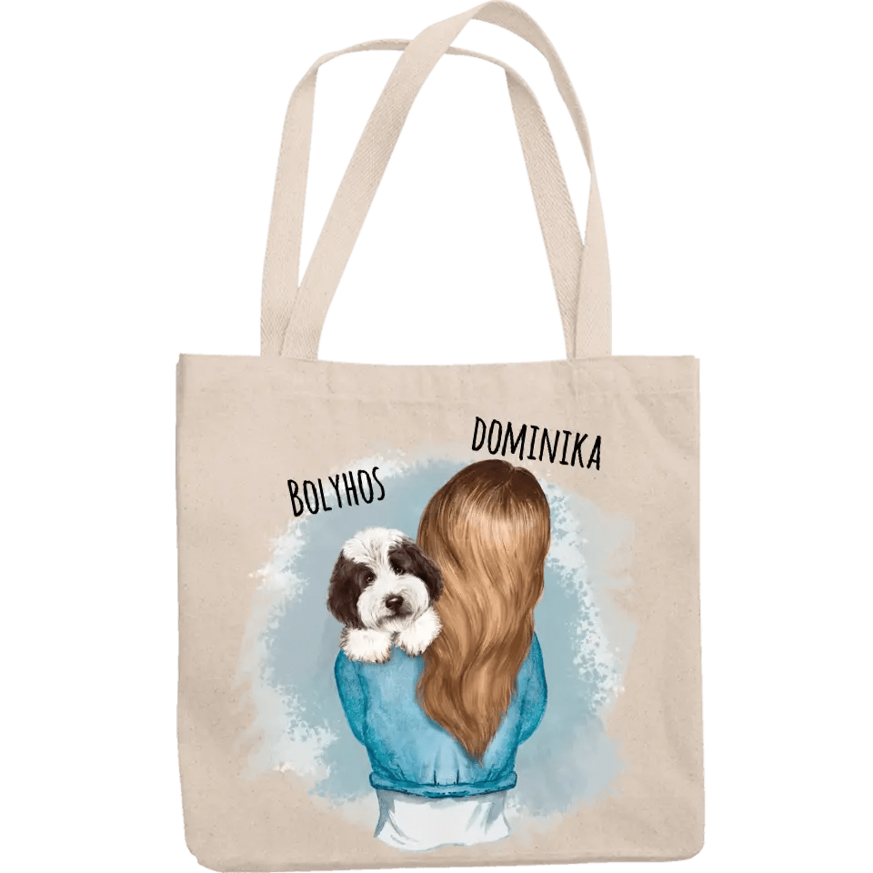 Egyedi vászontáska vállon ülő kutyákkal - Bogreguru