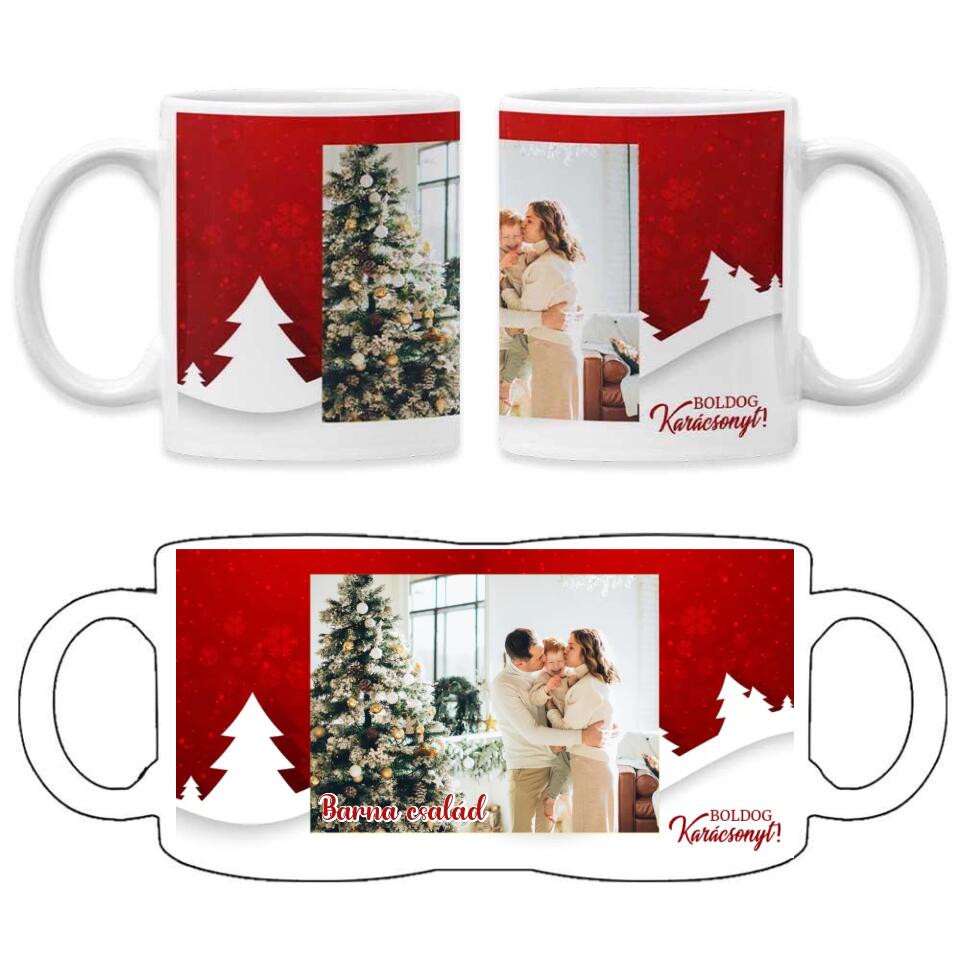 Karácsonyi piros hátteres bögre 1 képpel - Bogreguru