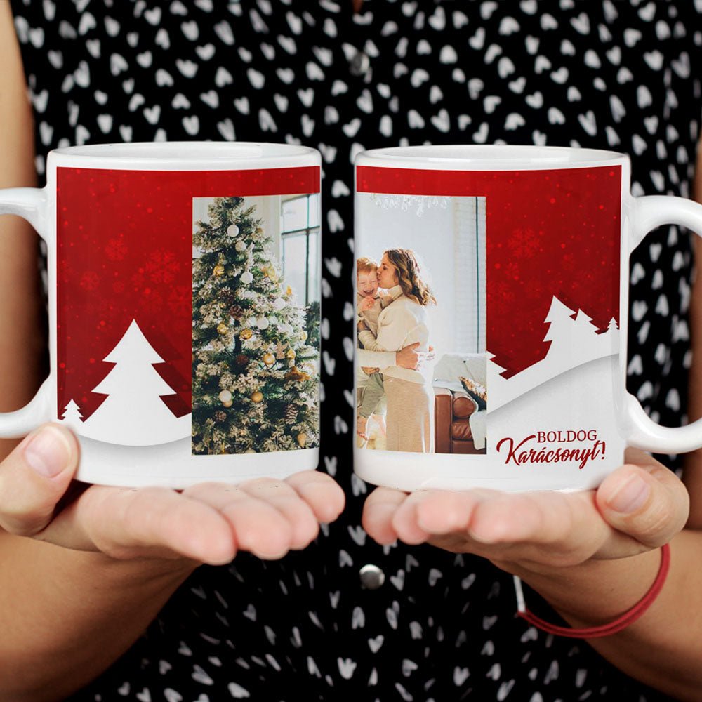 Karácsonyi piros hátteres bögre 1 képpel - Bogreguru