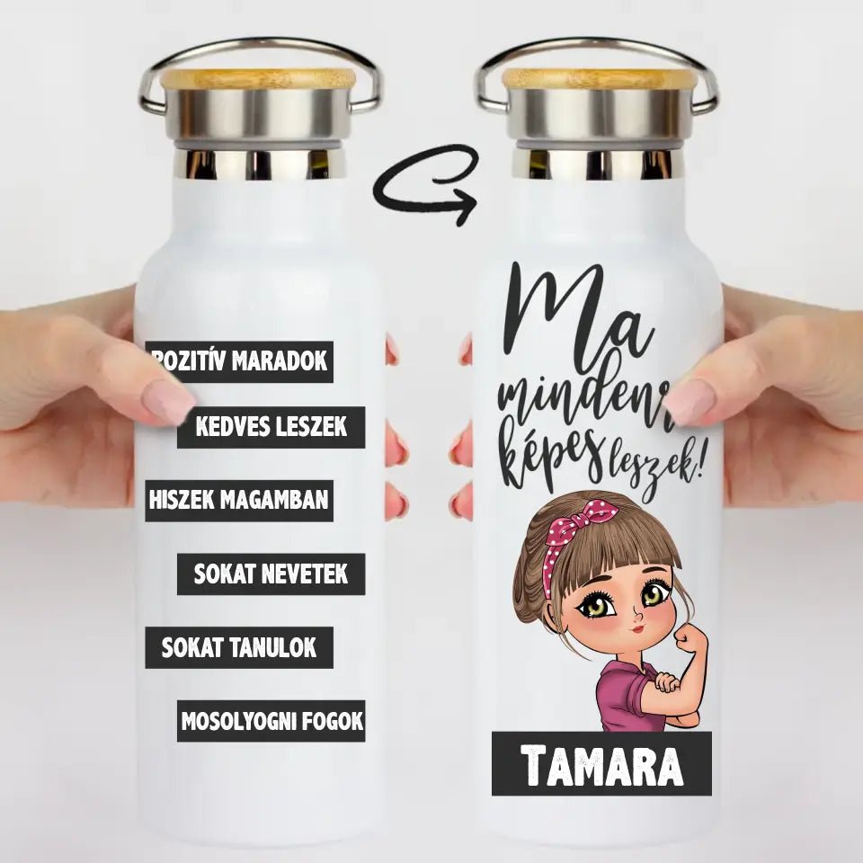 Mindenre képes leszek motivációs kulacs választható karakterrel bambusz fedéllel - Bogreguru