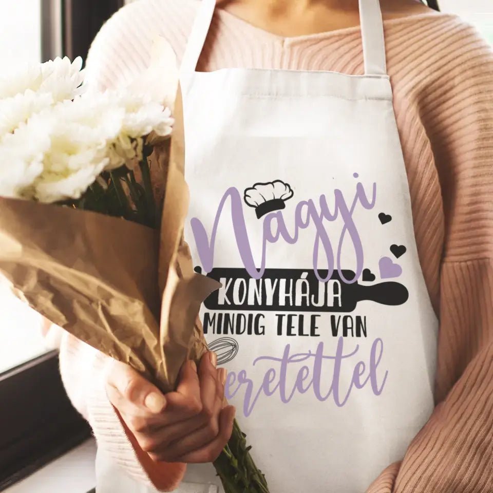 Mindig tele szeretettel egyedi ajándék kötény nagymamáknak - Bogreguru