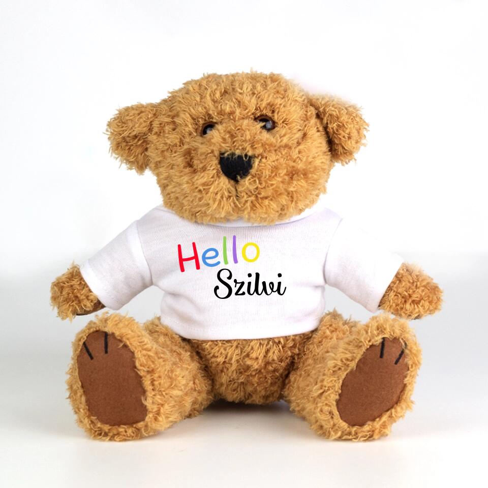 Plüss maci Hello feliratos pólóban - Bogreguru