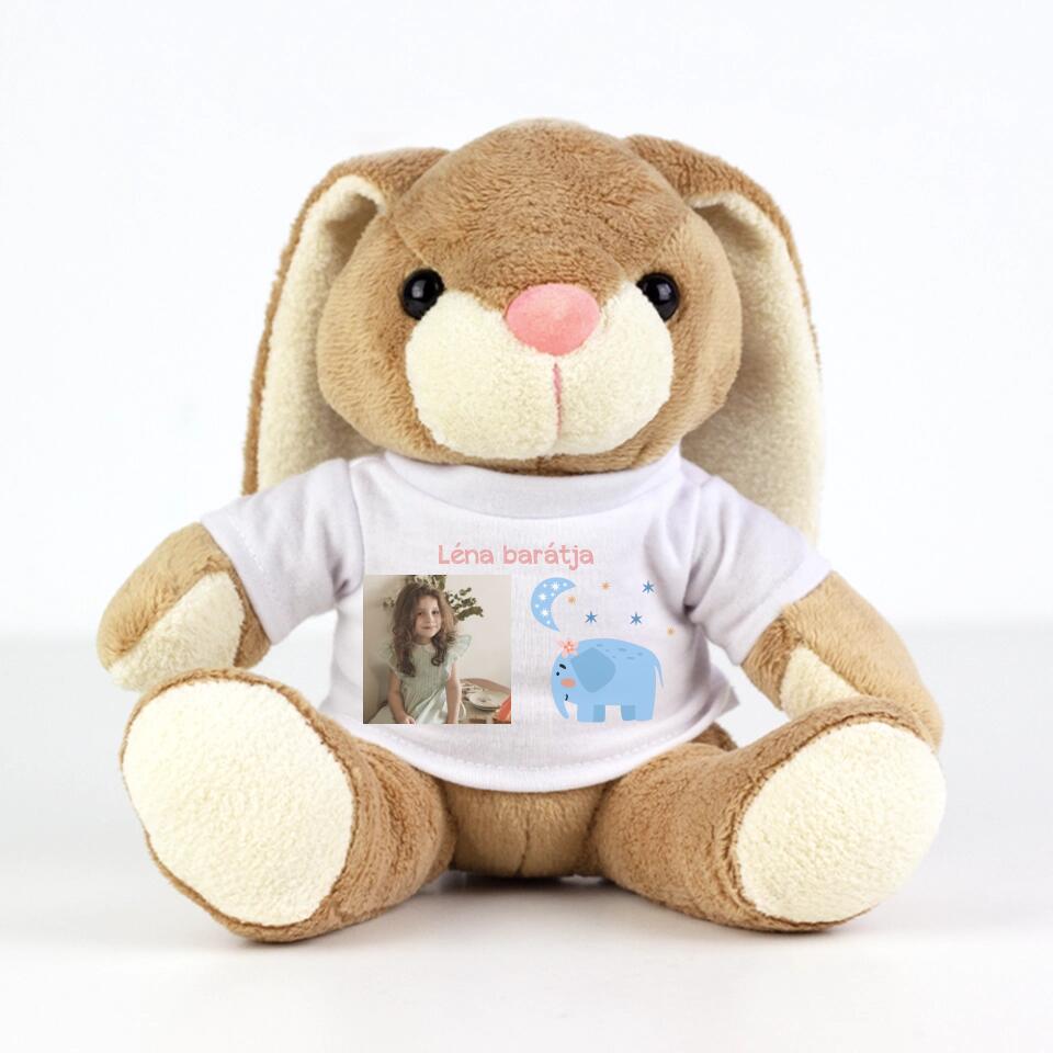 Plüss nyuszi fényképes pólóban állatos figurával - Bogreguru