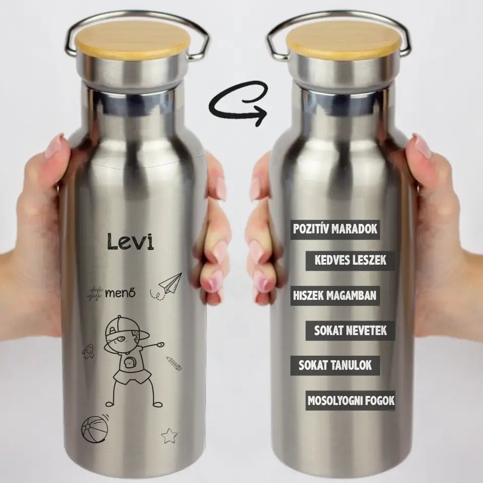 Rajzolt figurás gyerek kulacs pozitív üzenetekkel - Bogreguru