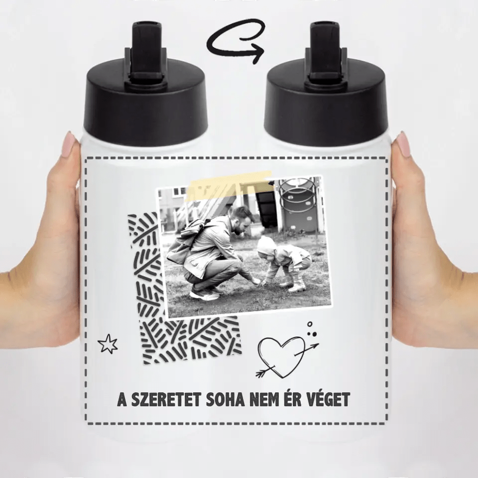 Szívószálas egyedi kulacs felirattal és fényképpel - Bogreguru