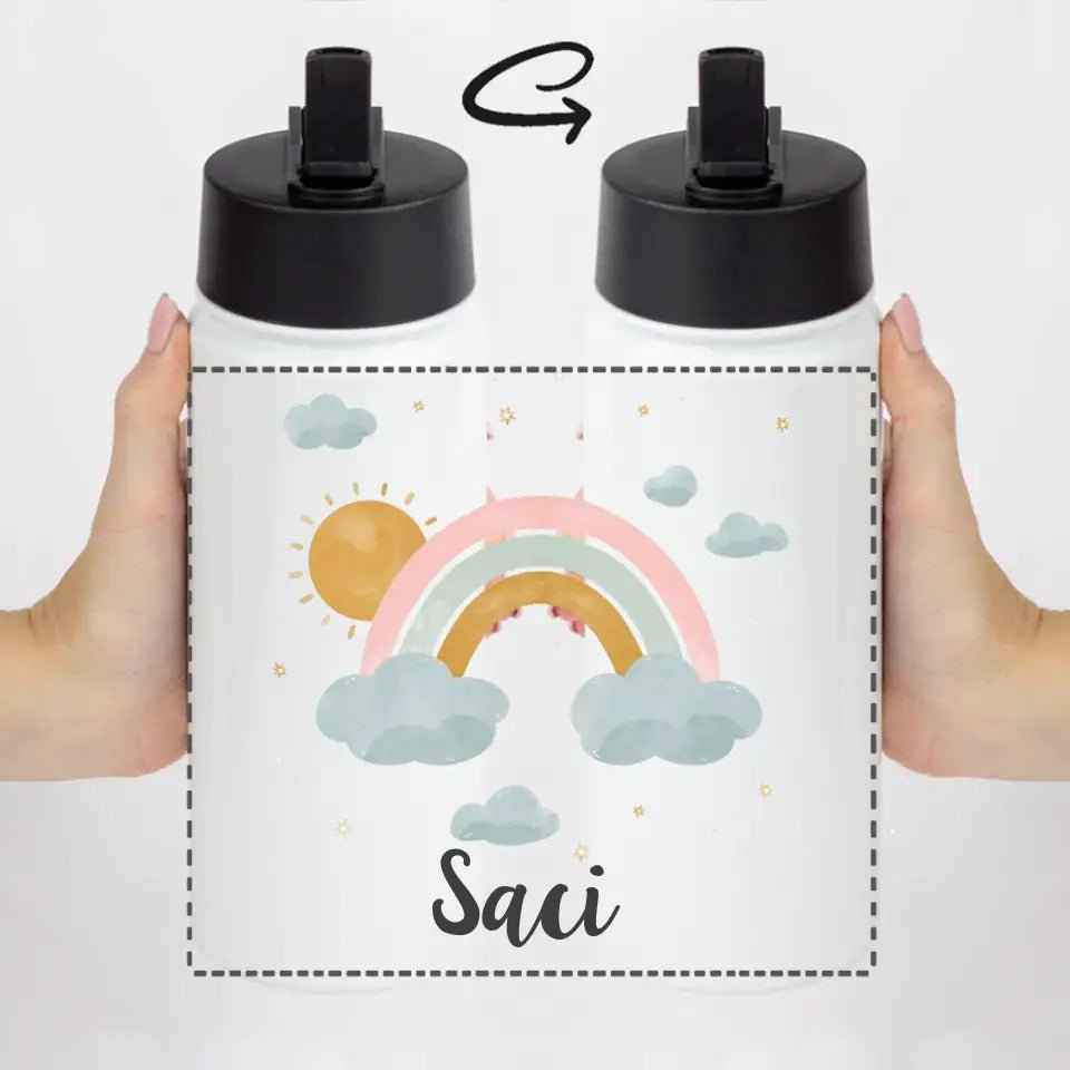 Szívószálas egyedi kulacs lányoknak szivárvánnyal - Bogreguru