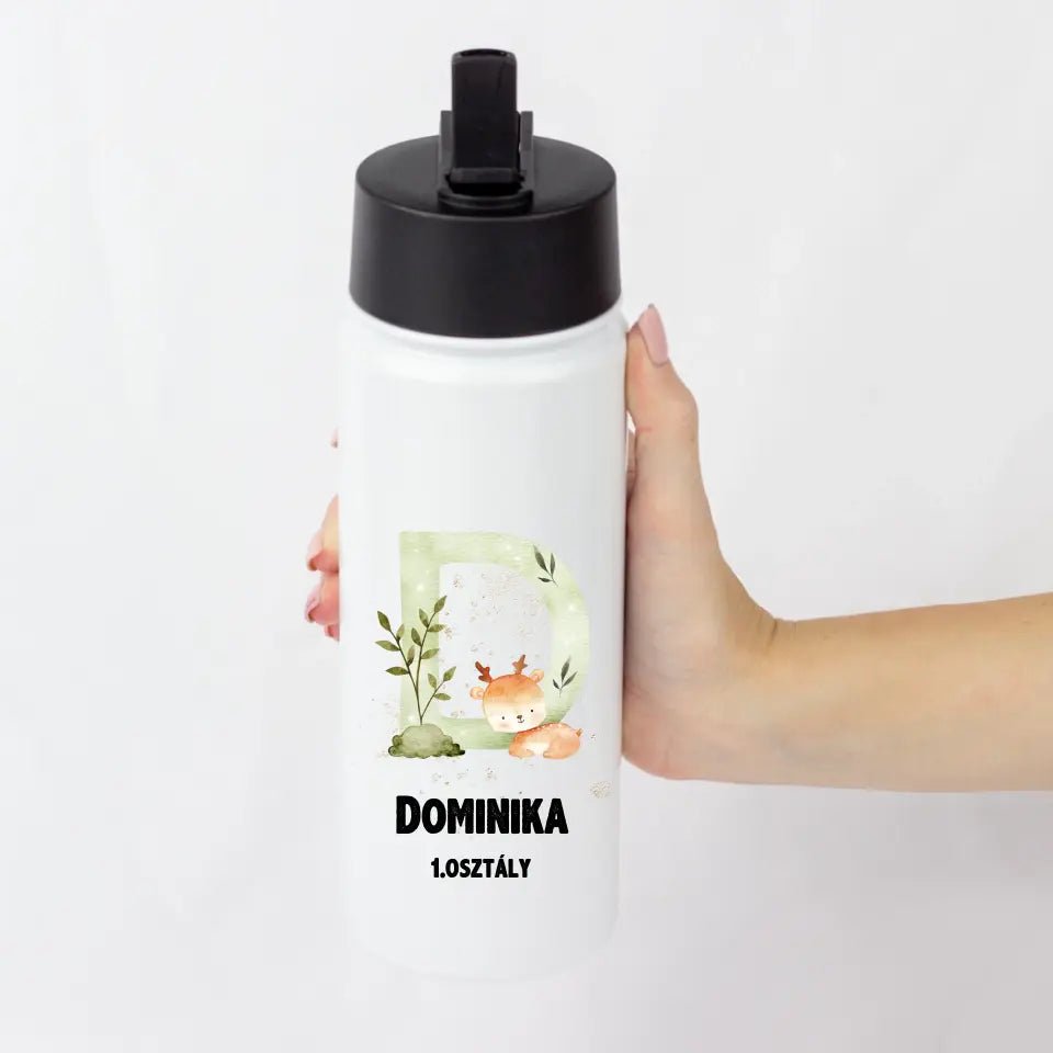 Szívószálas kulacs gyerekeknek erdei állatokkal szerkeszthető névvel - Bogreguru