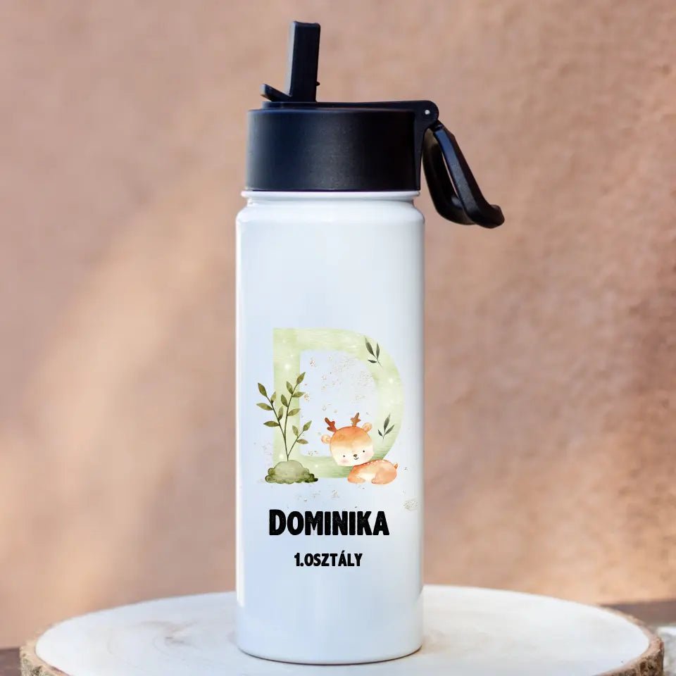Szívószálas kulacs gyerekeknek erdei állatokkal szerkeszthető névvel - Bogreguru