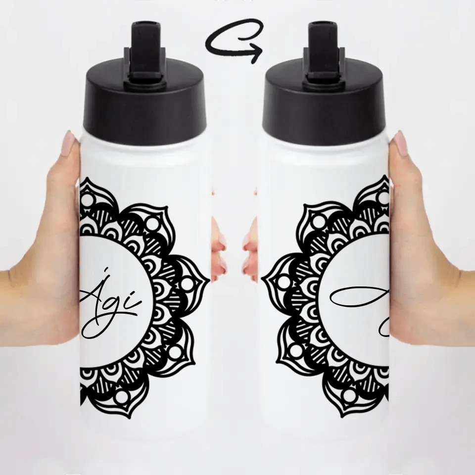 Szívószálas mandalás kulacs nőknek saját névvel - Bogreguru