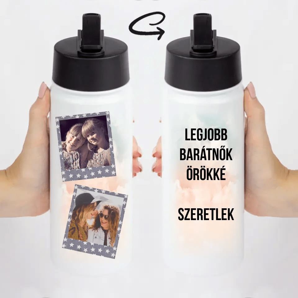 Szívószálas polaroid fényképes kulacs felirattal - Bogreguru