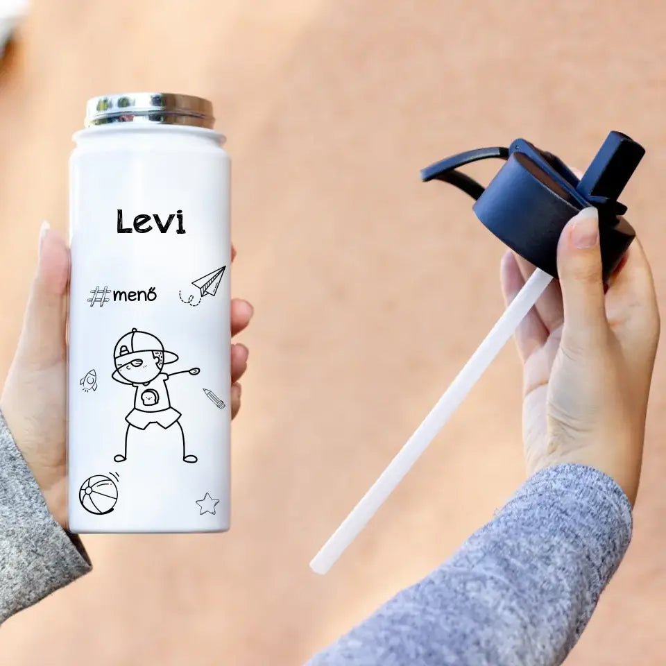 Szívószálas rajzolt kulacs gyerekeknek pozitív üzenetekkel - Bogreguru