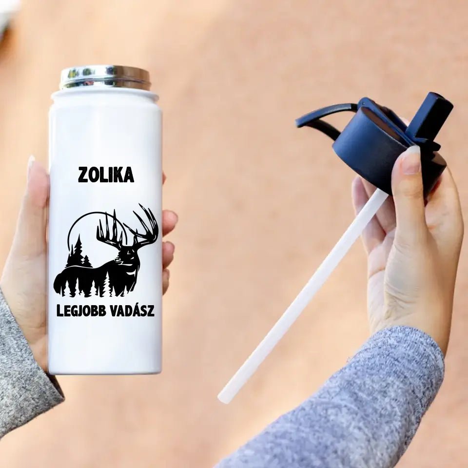 Szívószálas szarvas mintás kulacs férfiaknak - Bogreguru