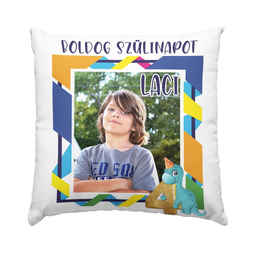 Születésnapi egyedi fényképes dinós párna - Bogreguru