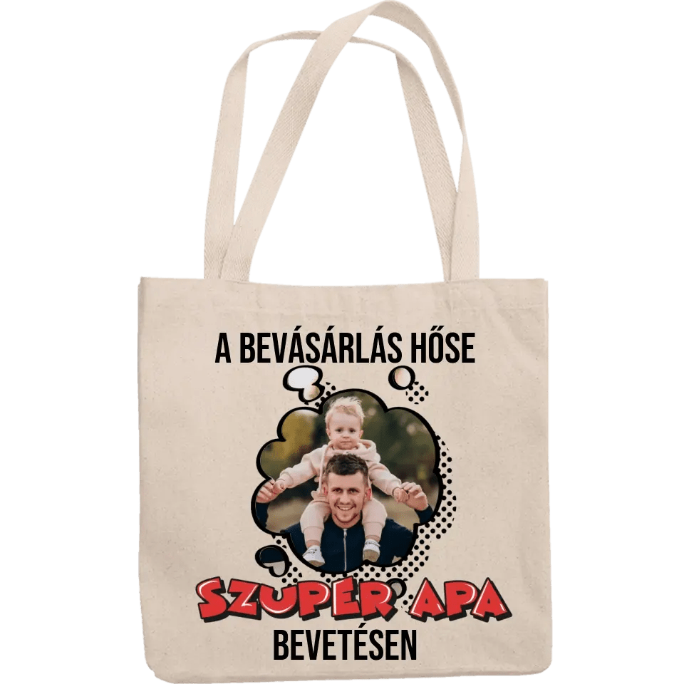 Szuper apa bevetésen egyedi képes apák napi ajándék vászontáska - Bogreguru