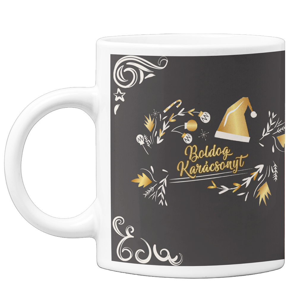 Karácsonyi szürke-arany mintás bögre