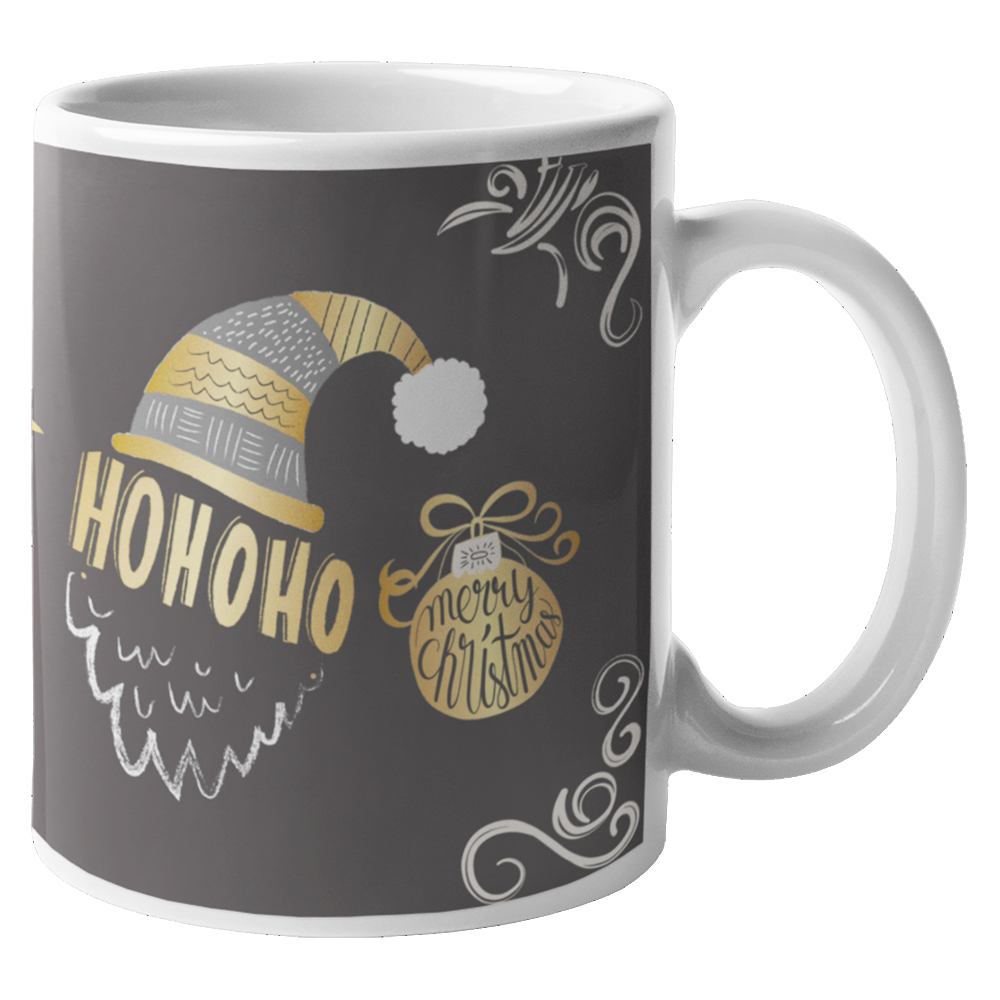 Karácsonyi szürke-arany mintás bögre