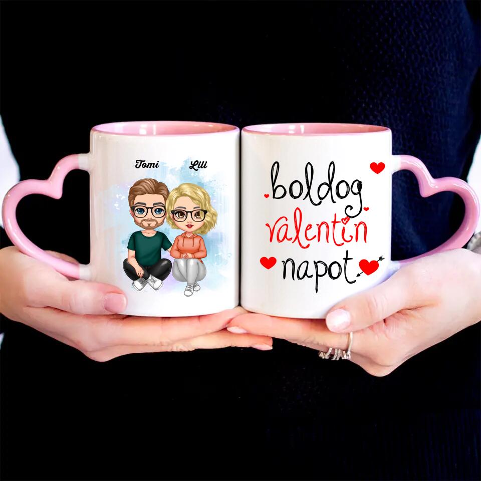 Valentin napi cuki páros szív füles bögre - Bogreguru