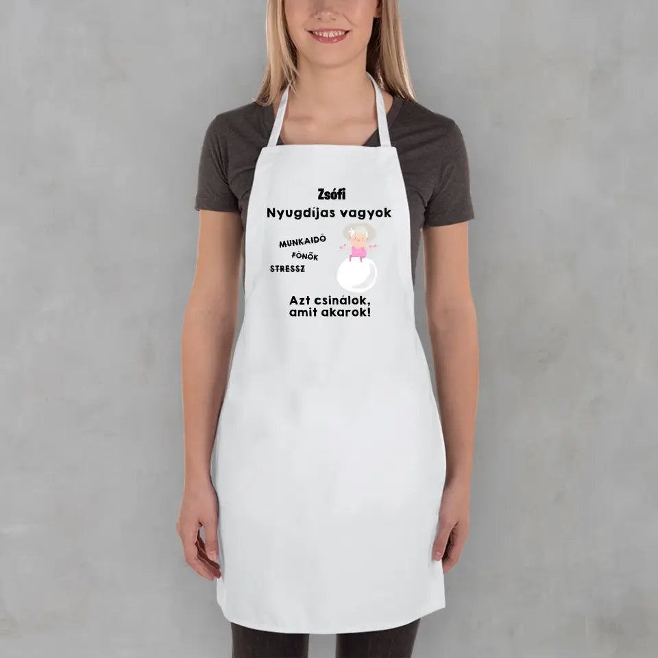 Vicces kötény nyugdíjasoknak saját névvel - Bogreguru