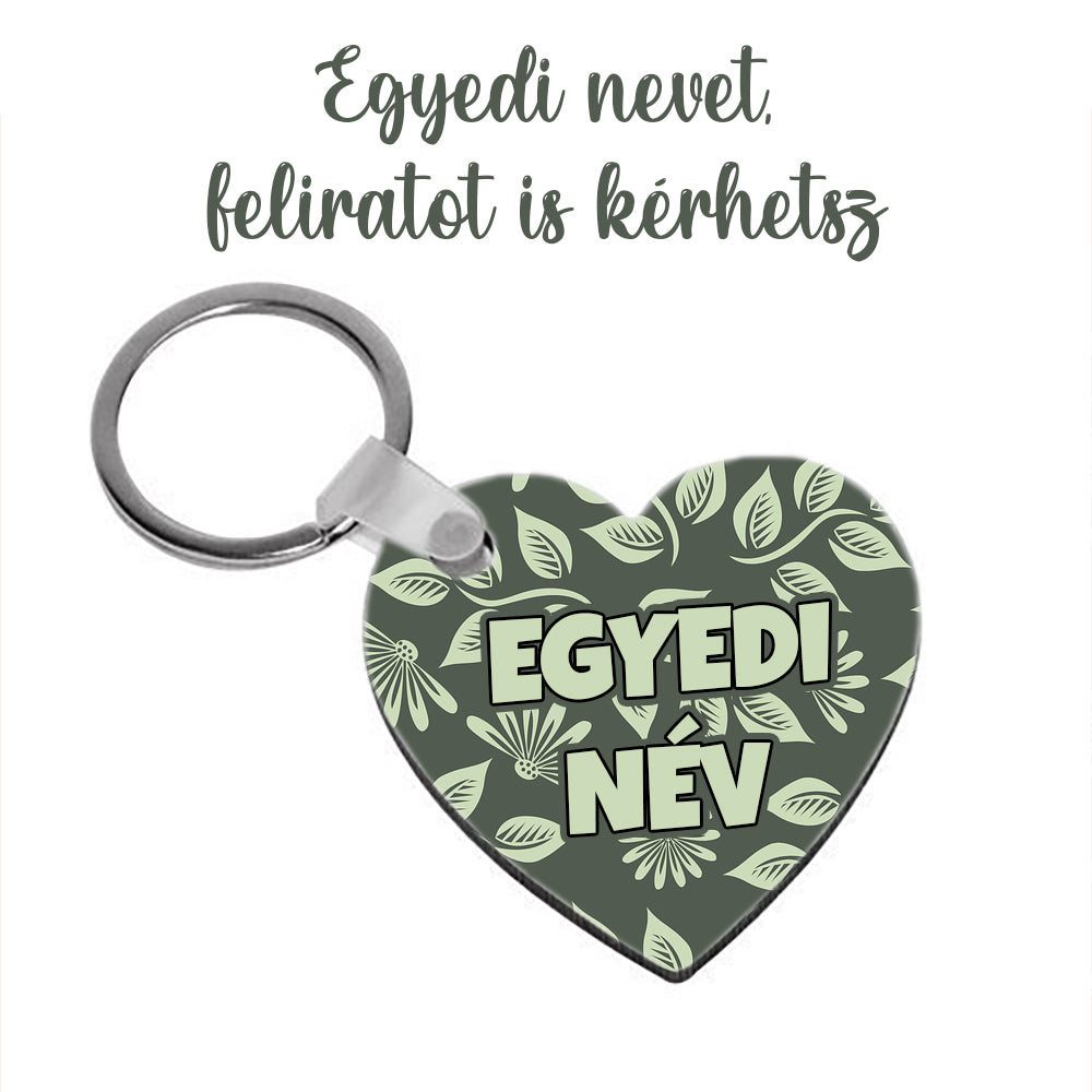 Zöld leveles szív formájú kulcstartó
