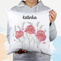 Virágos párna egyedi névvel