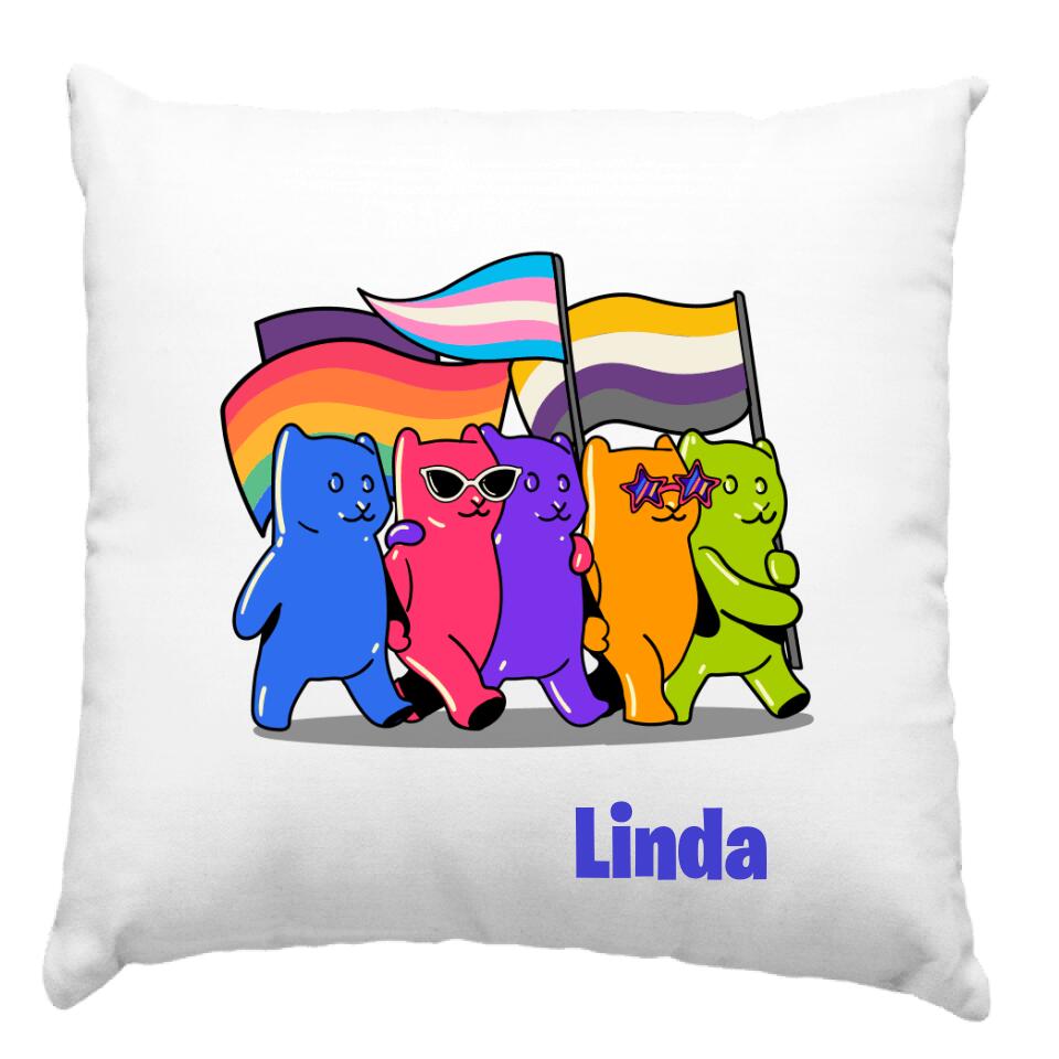 Pride állatos szivárványos párna névvel