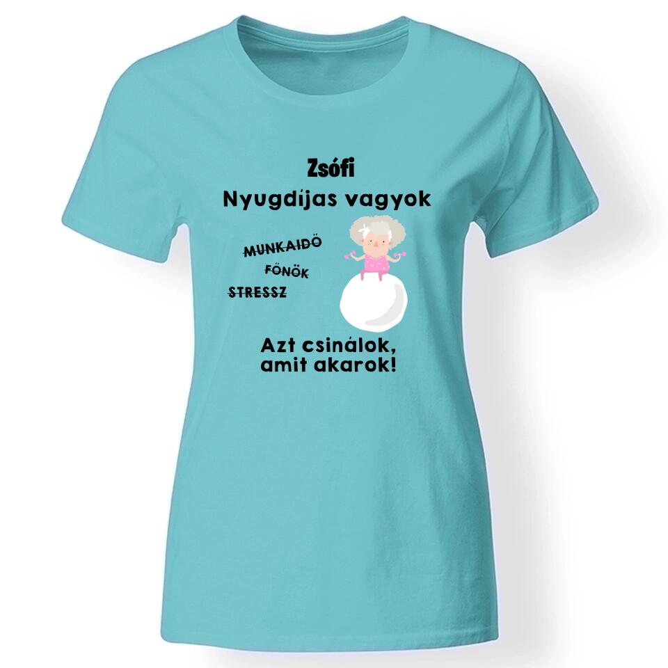 Vicces nyugdíjas póló női türkiz