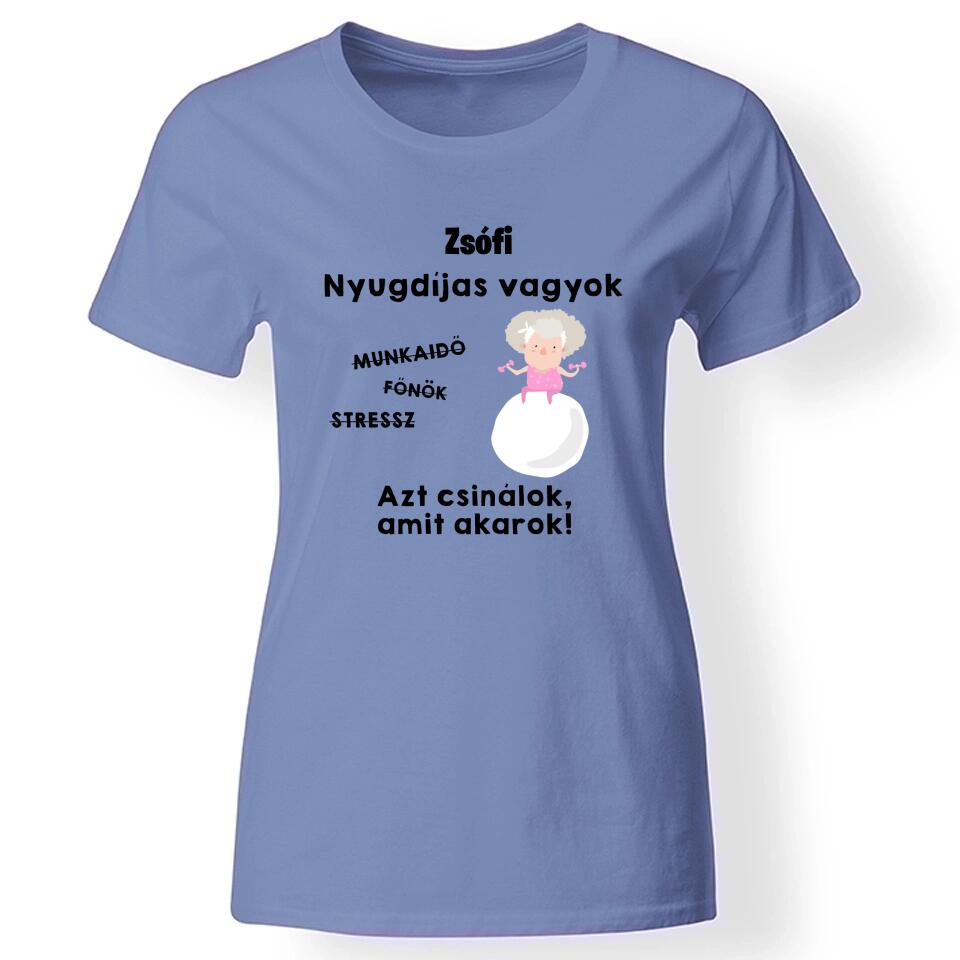 Vicces nyugdíjas póló női kék
