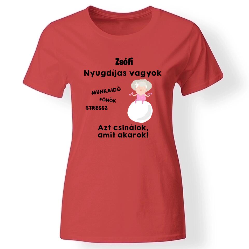 Vicces nyugdíjas póló női piros