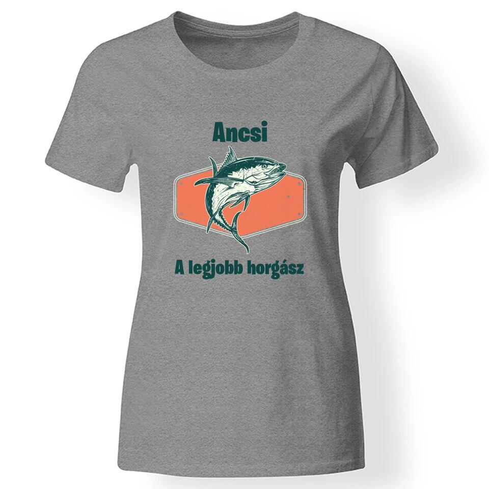 Horgász póló nőknek szürke