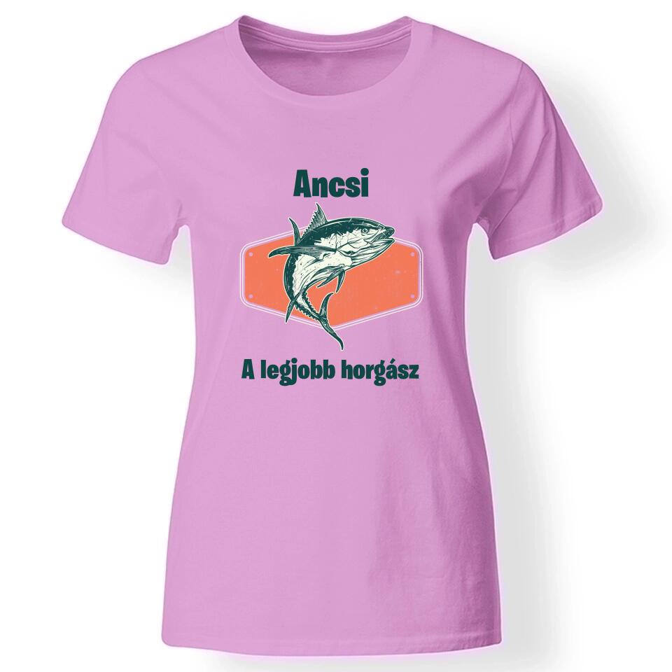 Horgász póló nőknek rózsaszín