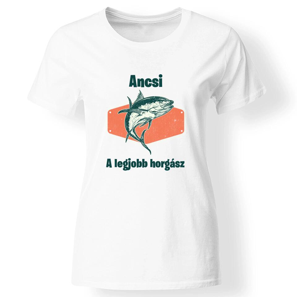 Horgász póló nőknek fehér