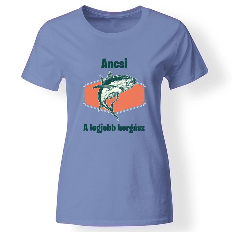 Horgász póló nőknek kék