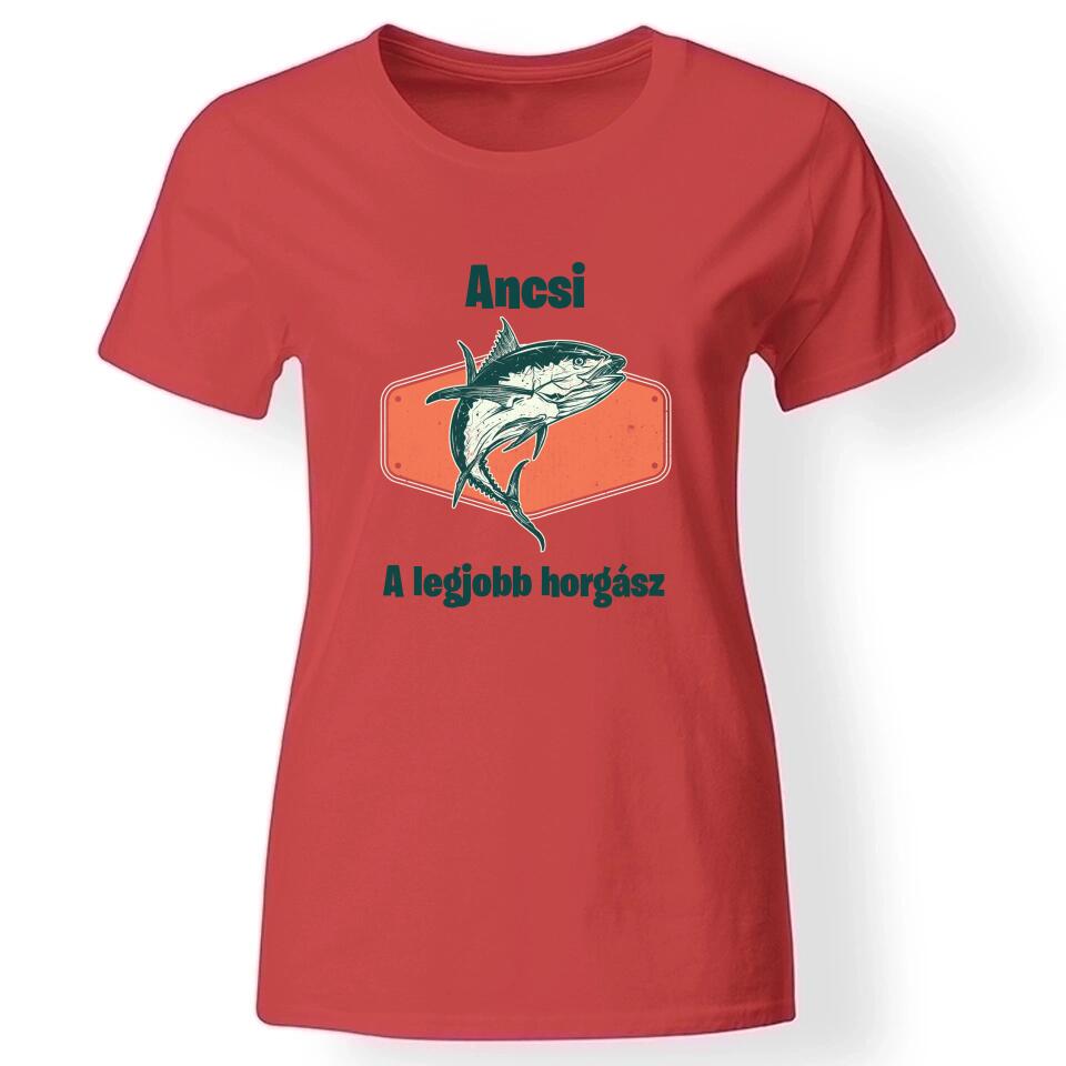 Horgász póló nőknek piros