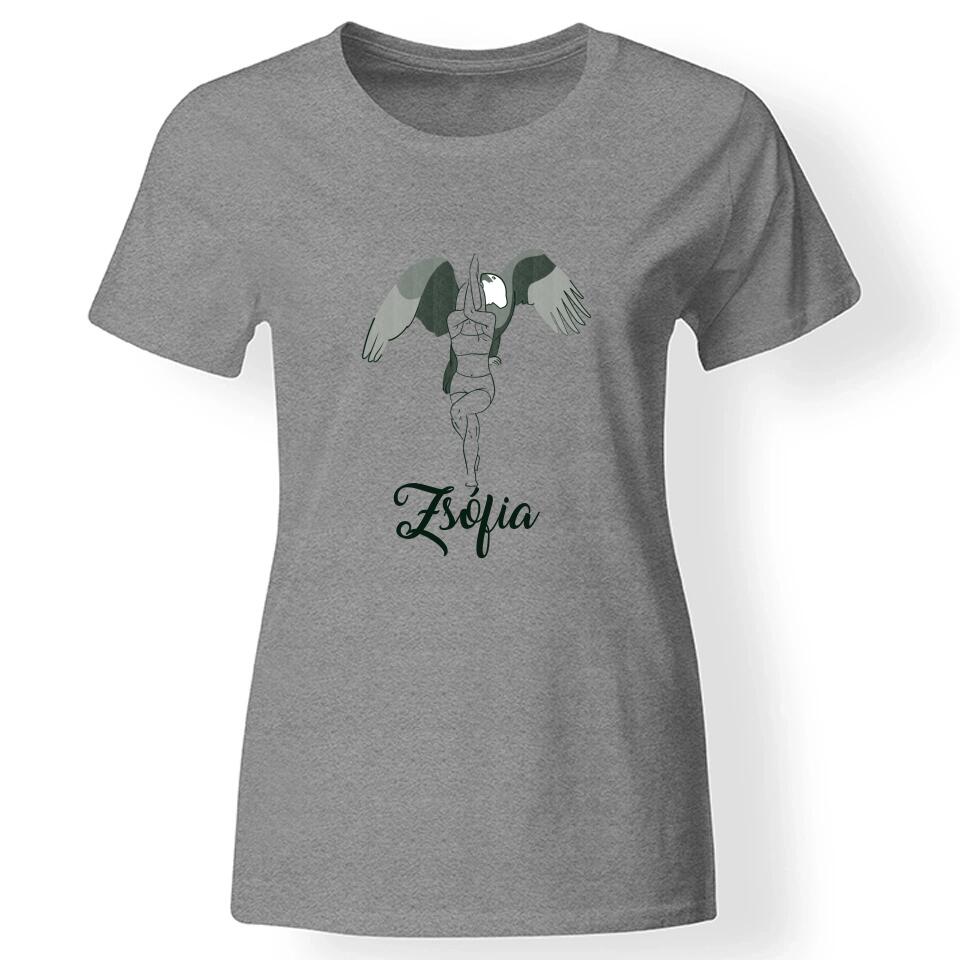 Női yoga póló névvel szürke