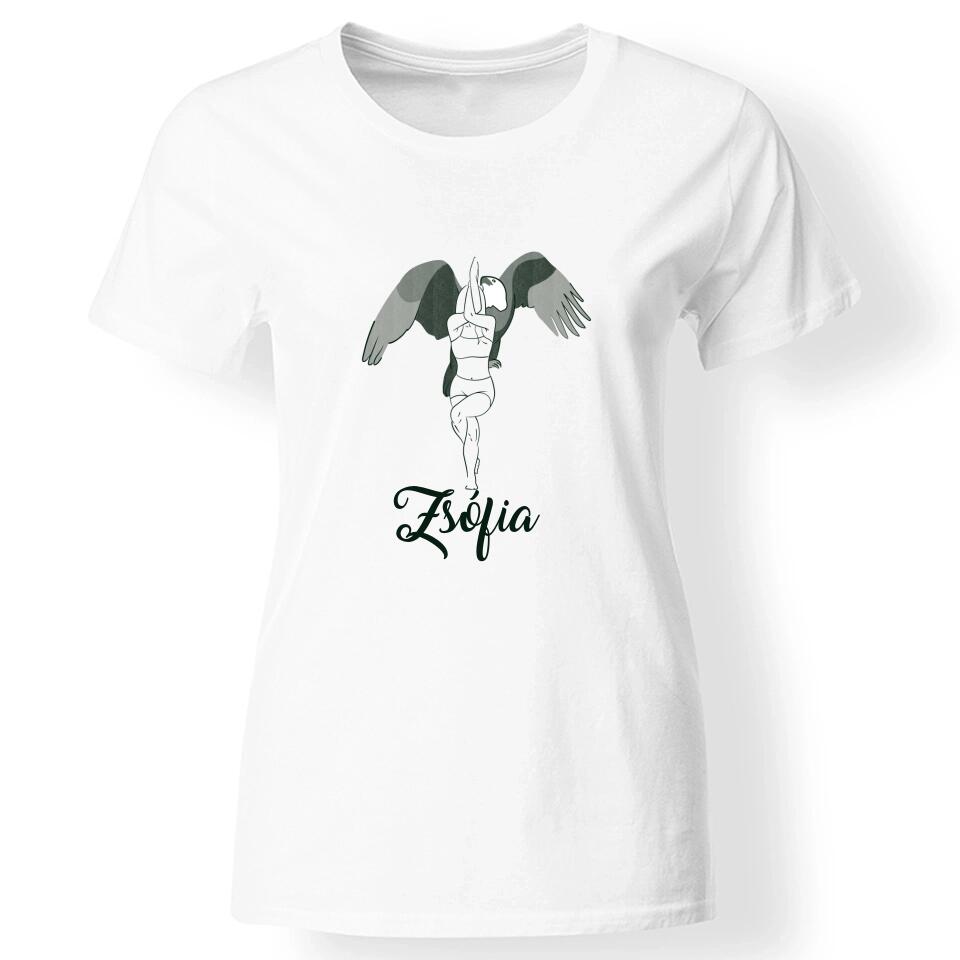Női yoga póló névvel fehér