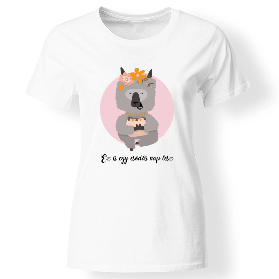 Cuki lámás póló nőknek fehér