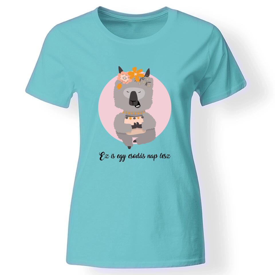 Cuki lámás póló nőknek türkiz