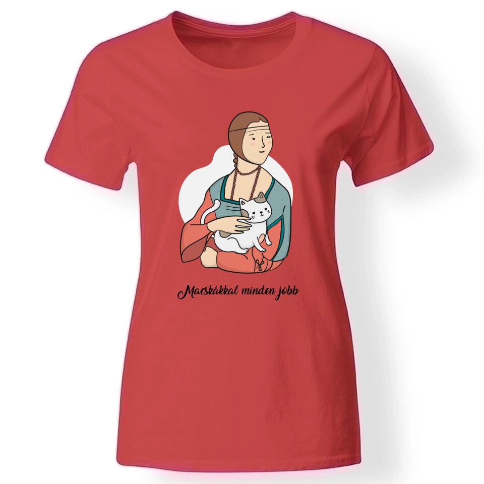 Klasszikus festmények cicával női piros