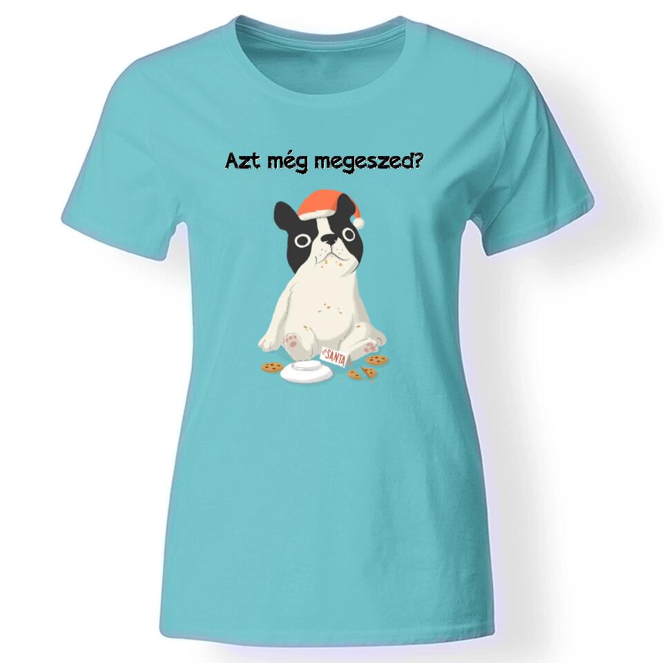 Karácsonyi állatos női póló türkiz