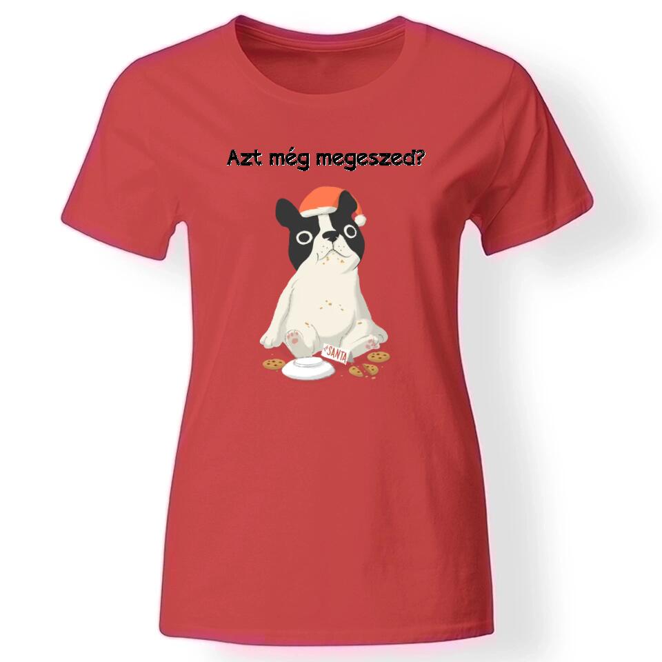 Karácsonyi állatos női póló piros