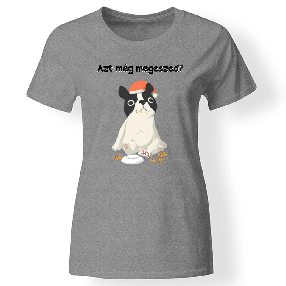 Karácsonyi állatos női póló szürke