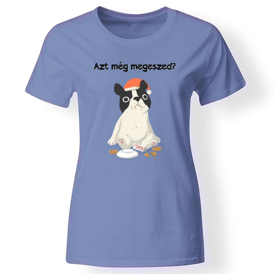 Karácsonyi állatos női póló kék