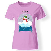 Karácsonyi hógömbös női póló rózsaszín