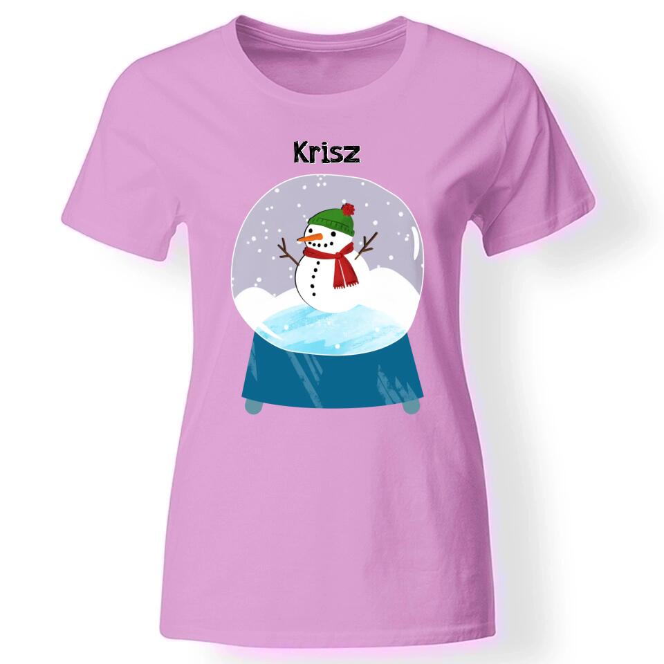 Karácsonyi hógömbös női póló rózsaszín