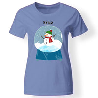 Karácsonyi hógömbös női póló kék