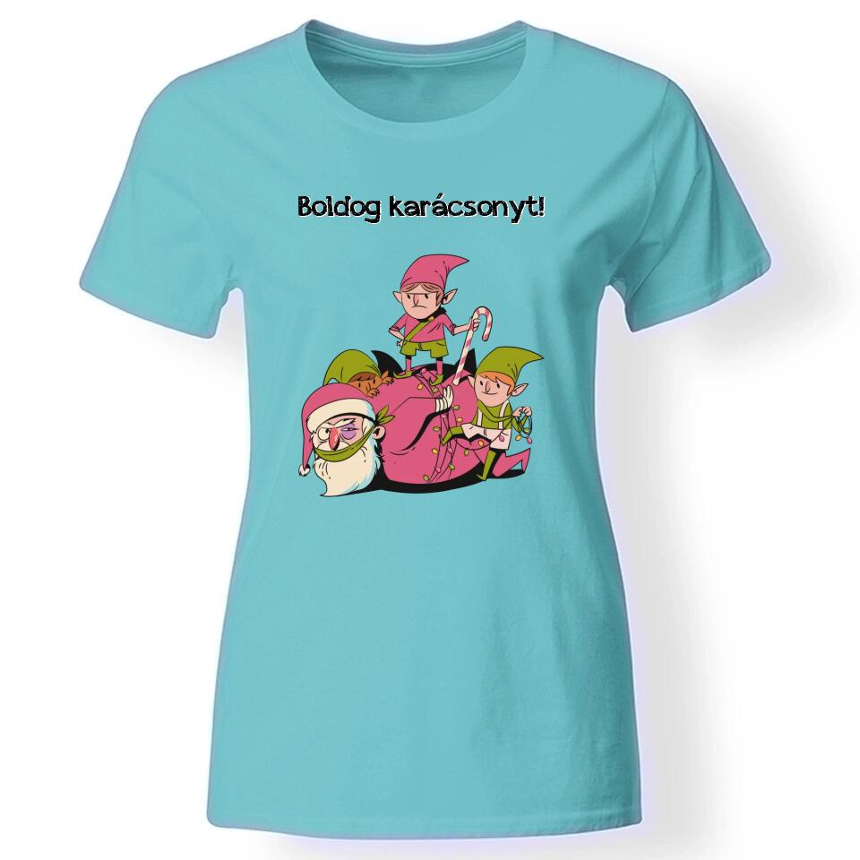 Vicces karácsonyi női póló türkiz