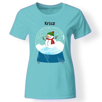 Karácsonyi hógömbös női póló türkiz