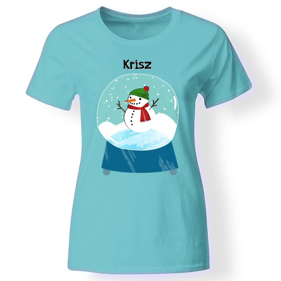 Karácsonyi hógömbös női póló türkiz